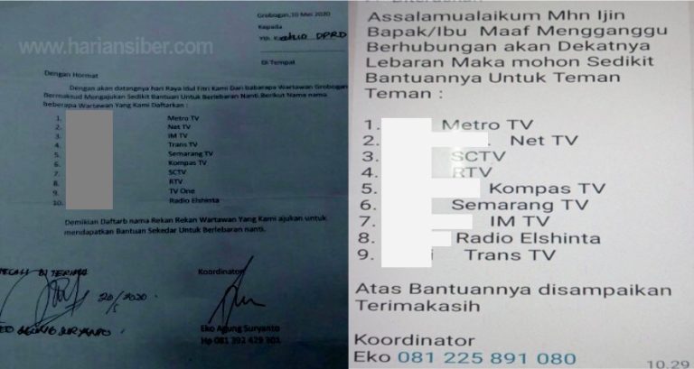 Photo : Daftar List oknum wartawan yang meminta bantuan THR melalui surat